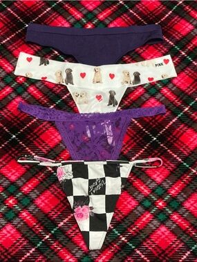 PINK Victoria's Secret Mix & Match Thong Bundle - Navy, White, Purple, Black